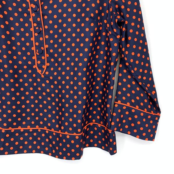 J. Crew Collection Silk Twill Popover Top Womens Size M Navy Orange Polka Dot - Picture 4 of 6